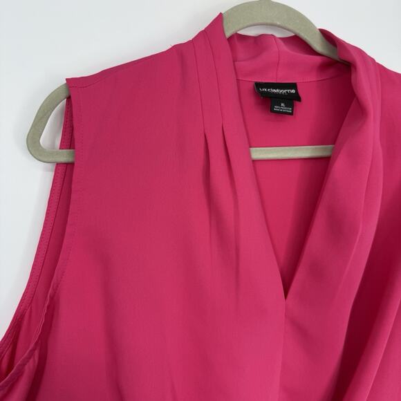 Liz Claiborne Career Chiffon Sleeveless Top Size XL Pink V Neck Tie Waist Pullov - Picture 3 of 9